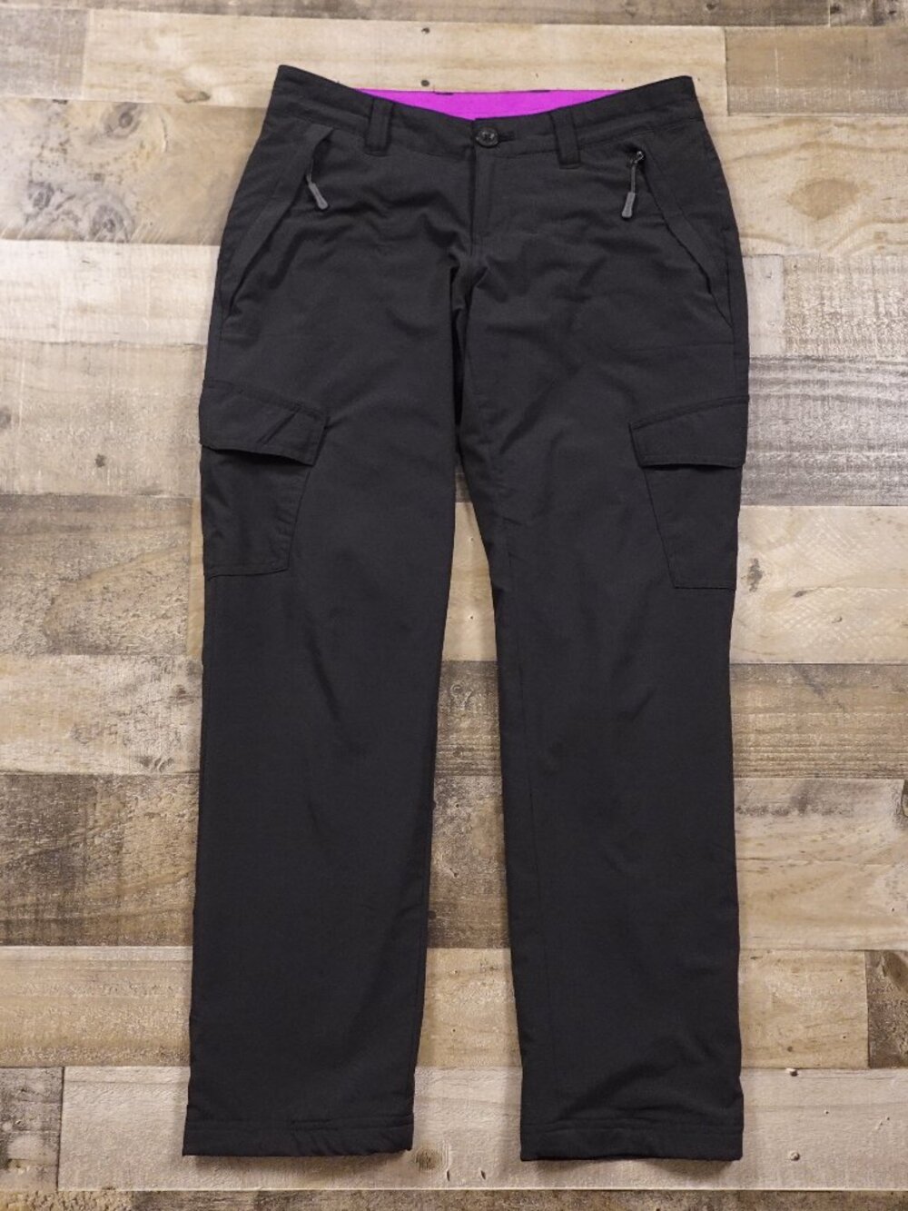 Eddie Bauer Fleece Lined Cargo Pants Women’s P2 Black Purple Outdoor Hiking